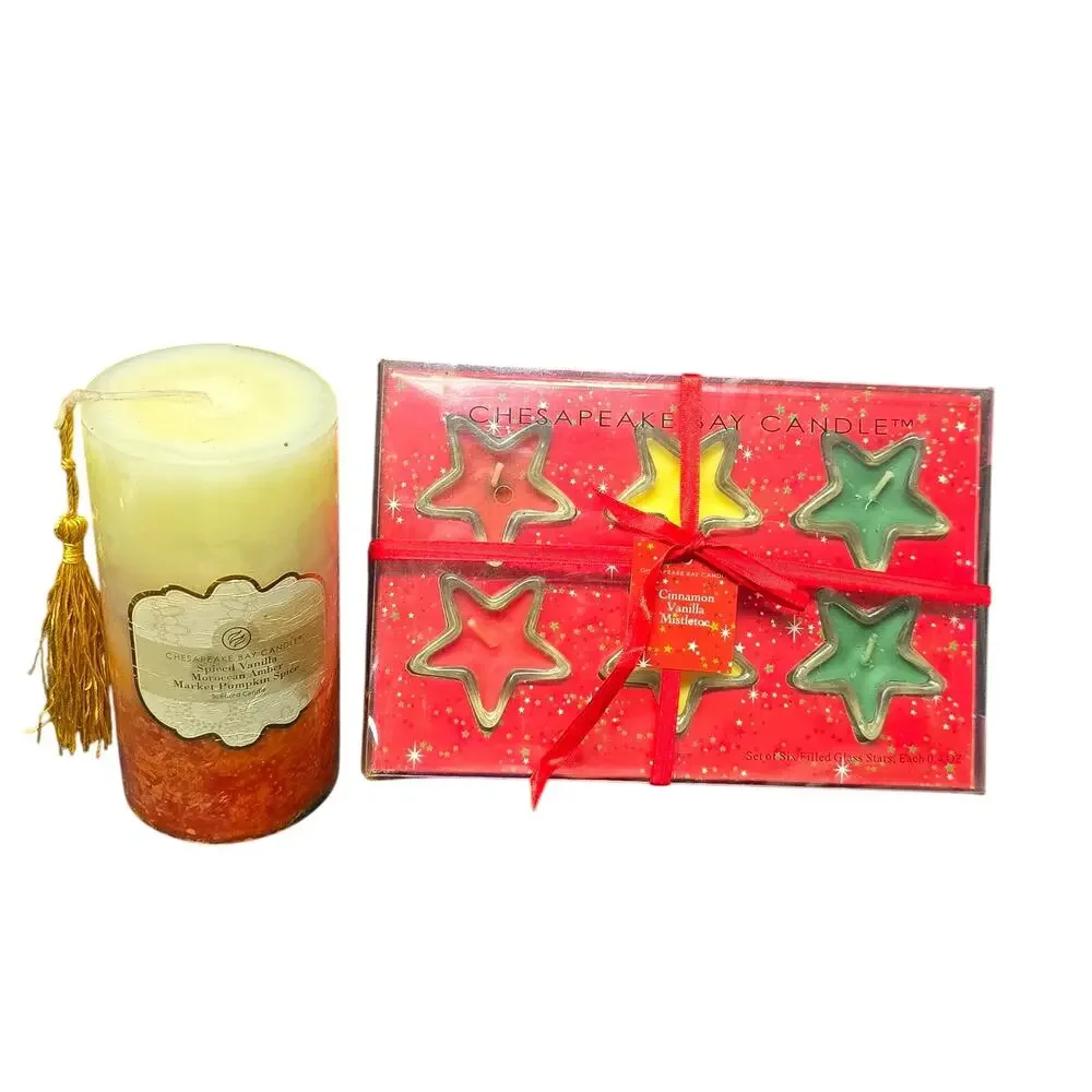 Chesapeake Bay Spiced Vanilla & Cinnamon Vanilla Mistletoe Glass Star Candles
